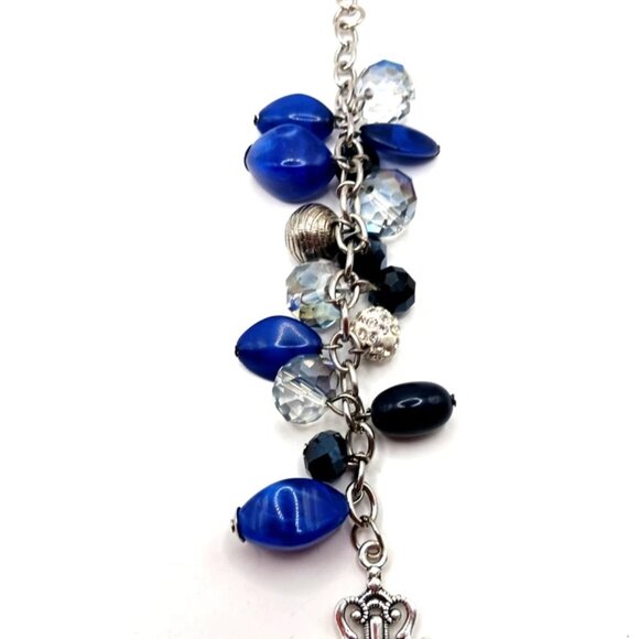 Blue + Silver Beaded + Silver Tone Cross 9 Inch Keychain or Purse Charm - Picture 3 of 7